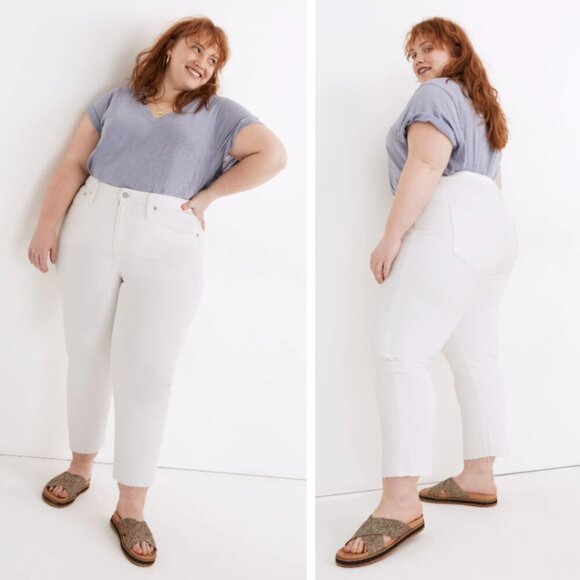 NEW Madewell Perfect Vintage Jean White Distressed Raw Hem Preppy Denim Cotton - Picture 1 of 9